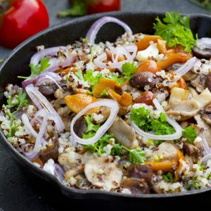 Recette végétarienne de quinoa et riz brun avec duxelles de pleurotes