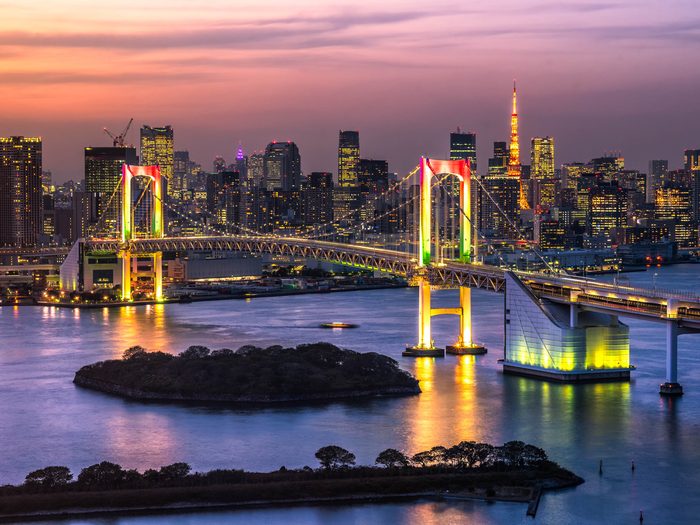 Beautiful,night,view,of,tokyo,bay,,,rainbow,bridge,and