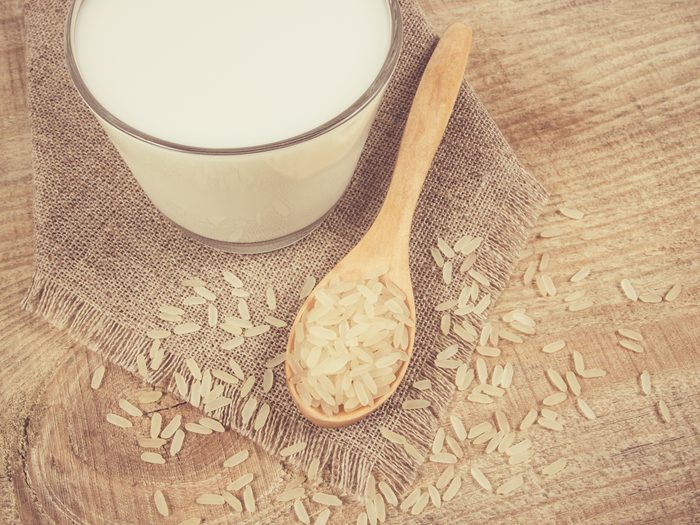 Closeup,of,the,rice,milk,on,the,wooden,background.