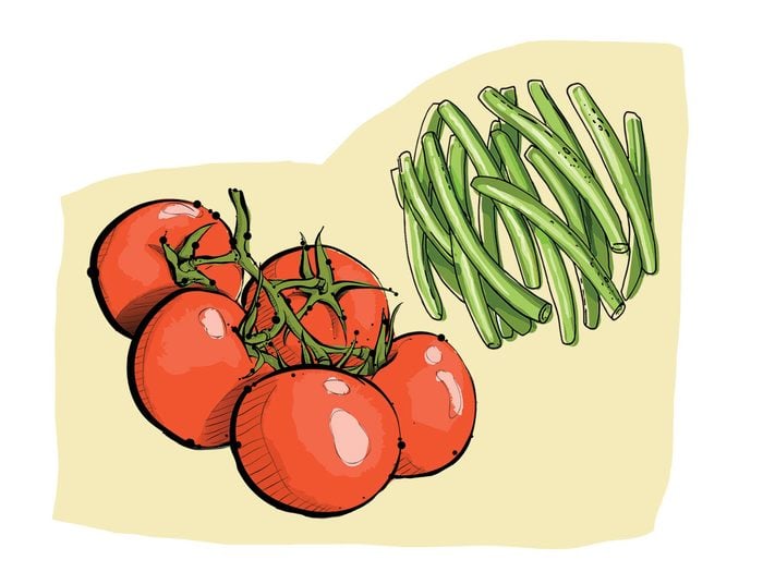 Haricots verts et tomates font partie des combinaisons alimentaires efficaces.
