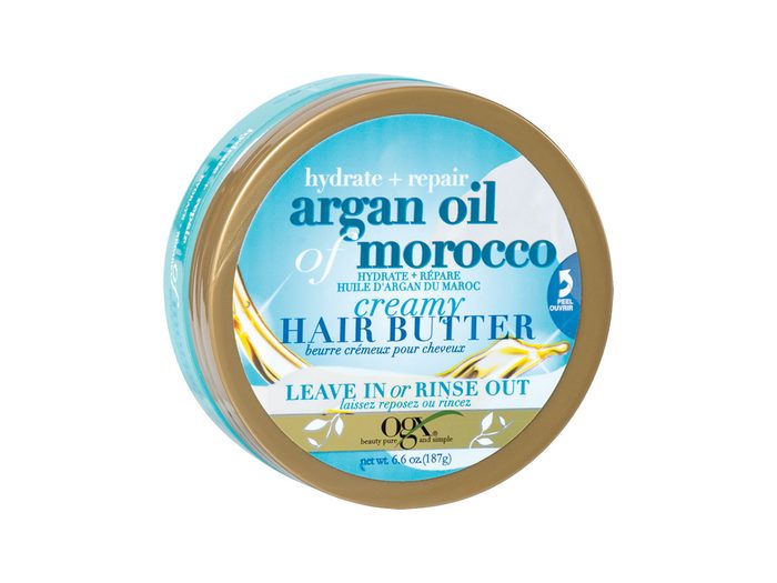 Le beurre pour les cheveux à l'huile d'Argan du Maroc est parfait pour hydrater la peau sèche.