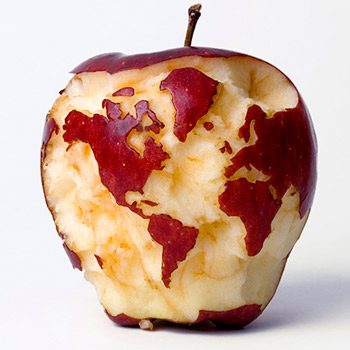 Pomme en globe terrestre