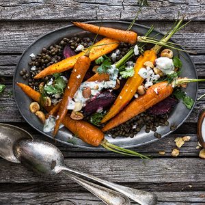 Recette santé de lentilles avec betteraves et carottes rôties
