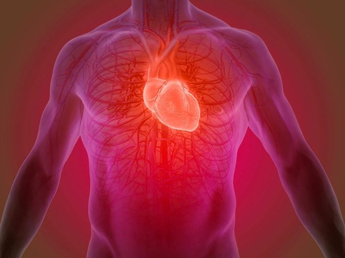 Souffle au cœur: une image d'un corps humain avec le cœur au centre.
