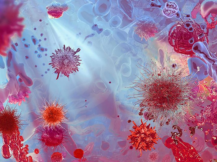 Souffle au coeur: une image de microbes et de virus.