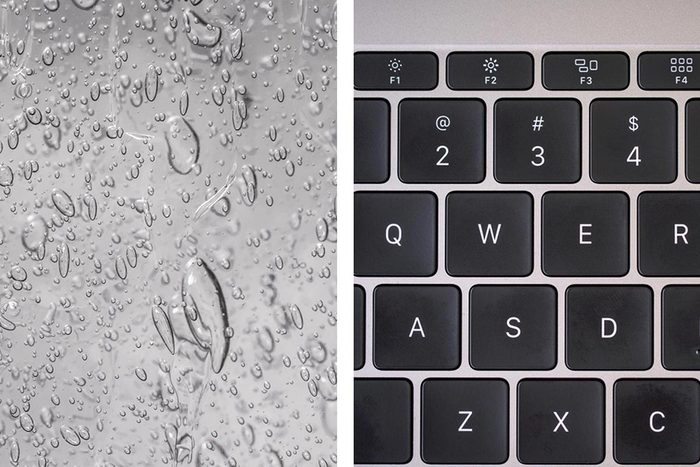 Le désinfectant pour les mains sert à nettoyer un clavier.