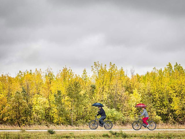 Un duo de cyclistes pendant lautomne au Qubec et au Canada. 