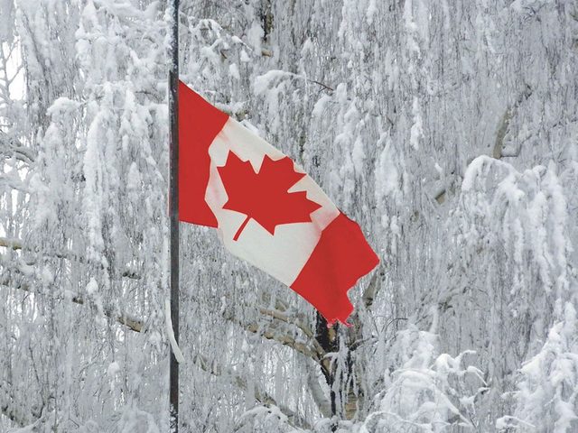 La beaut de l'hiver canadien  travers cette image du drapeau du Canada.