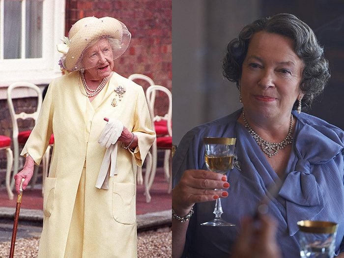 La reine mère dans la série The Crown.