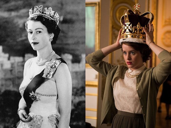 La reine Elizabeth II en jeune femme dans la série The Crown.