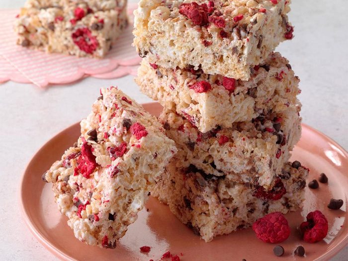 Recette Rice Krispies Carres Barre Collation Chocolat Framboises