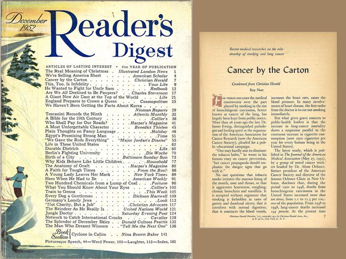 Reader's Digest tirait la sonnette d'alarme sur la cigarette en 192.4