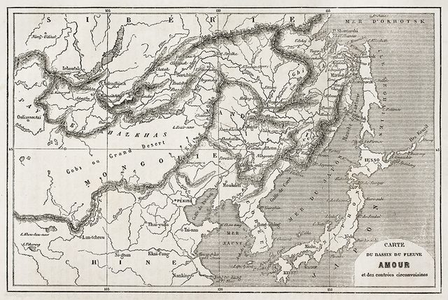 Une vieille carte gographique du fleuve Amour.