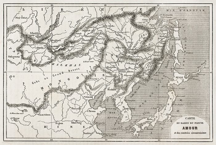 Une vieille carte géographique du fleuve Amour.