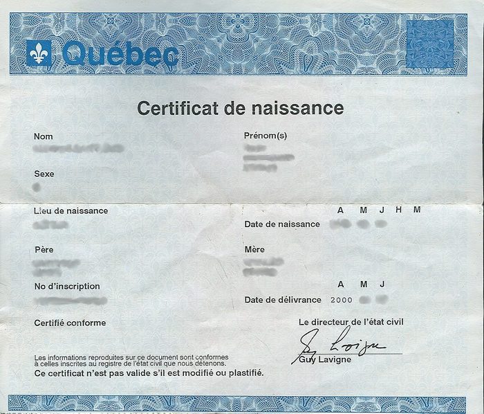 Certificat De Naissance Quebec