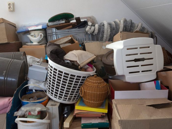 Pile Of Junk In A House, Hoarder Room Pile Of Household Equipment Needs Clearing Out