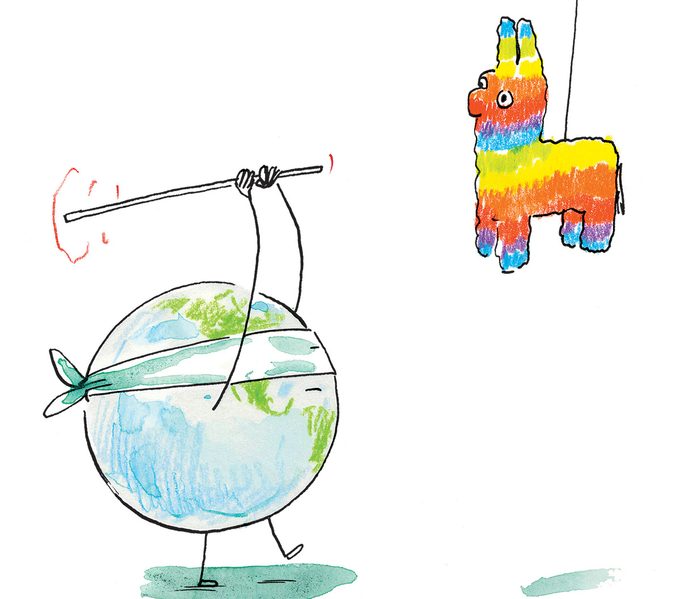 Illustration de la planète Terre qui célèbre son anniversaire avec une piñata