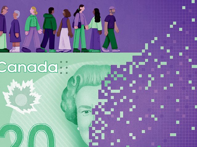 Illustration de personnes sur un billet vert canadien, de l'argent liquide