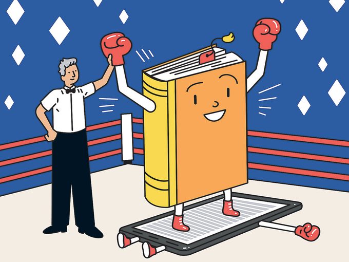 Revanche du livre: illustration d'un livre dans un combat de boxe.