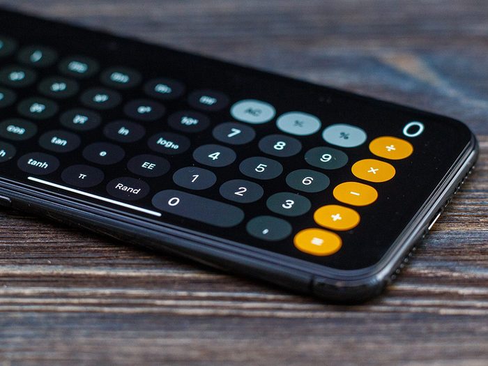 Une calculatrice sur un iPhone.