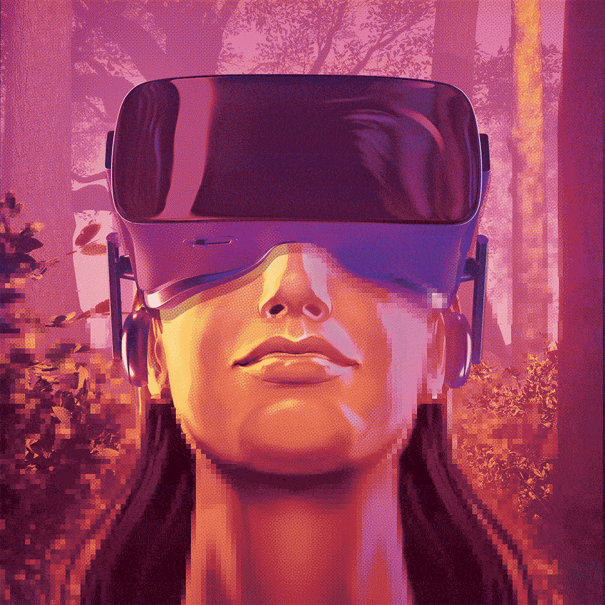 Avenir de la technologie: une femme qui porte un casque de réalité virtuelle (VR).