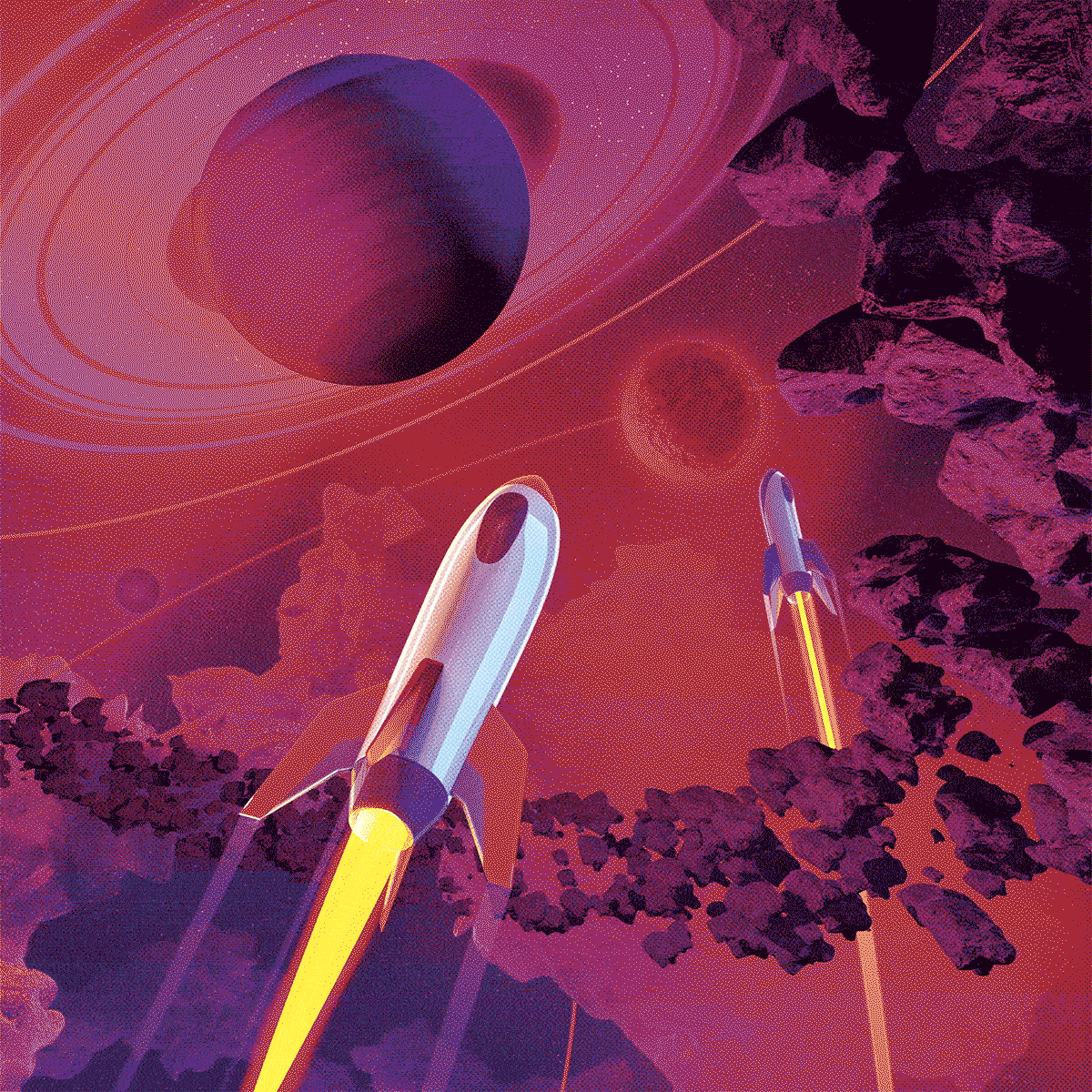 Illustration de fuses qui s'envolent vers l'espace.