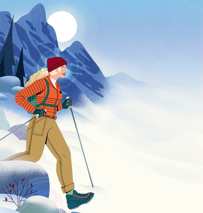 Avantages de s'entraîner: une illustration d'une femme qui fait du ski.