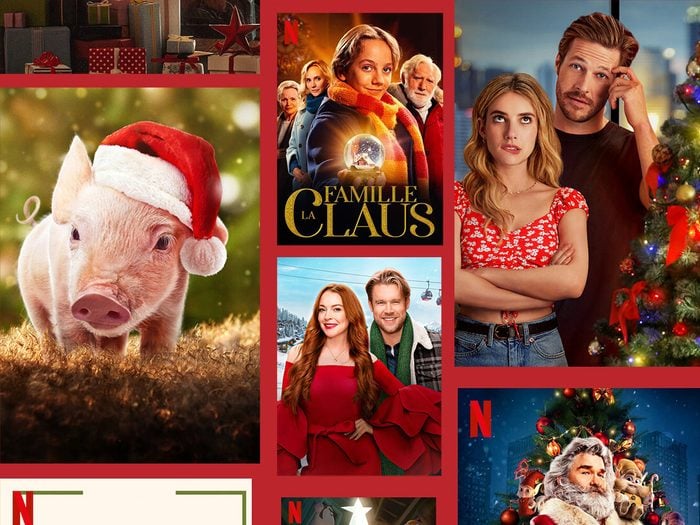 Un montage photo de films de Noël sur Netflix.