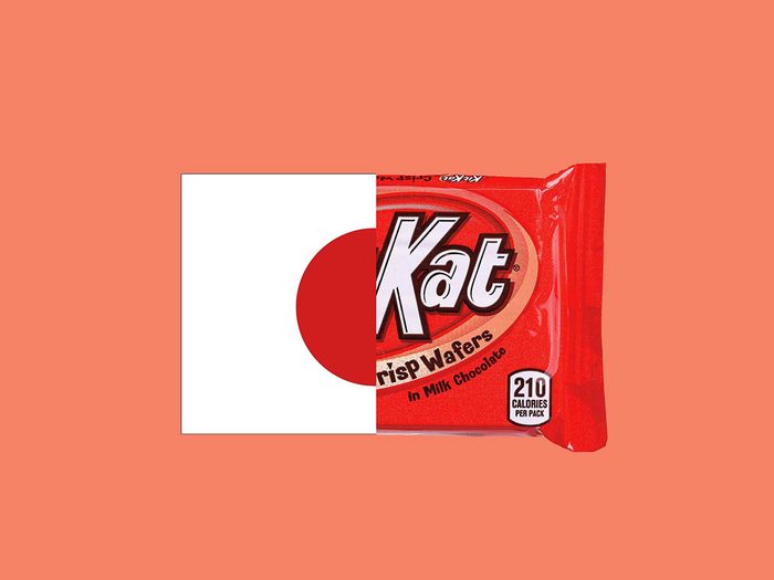 Montage du drapeau du Japon et de l'emballage d'une KitKat.