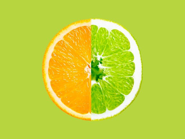 Faits intressants: montage d'une orange sous deux couleurs.