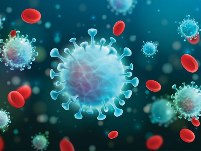 Nouvelles médecine: un virus entouré de globules rouges.