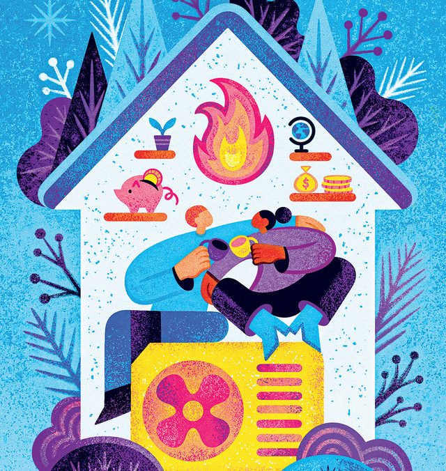 Thermopompe: Illustration d'une maison avec une thermopompe.